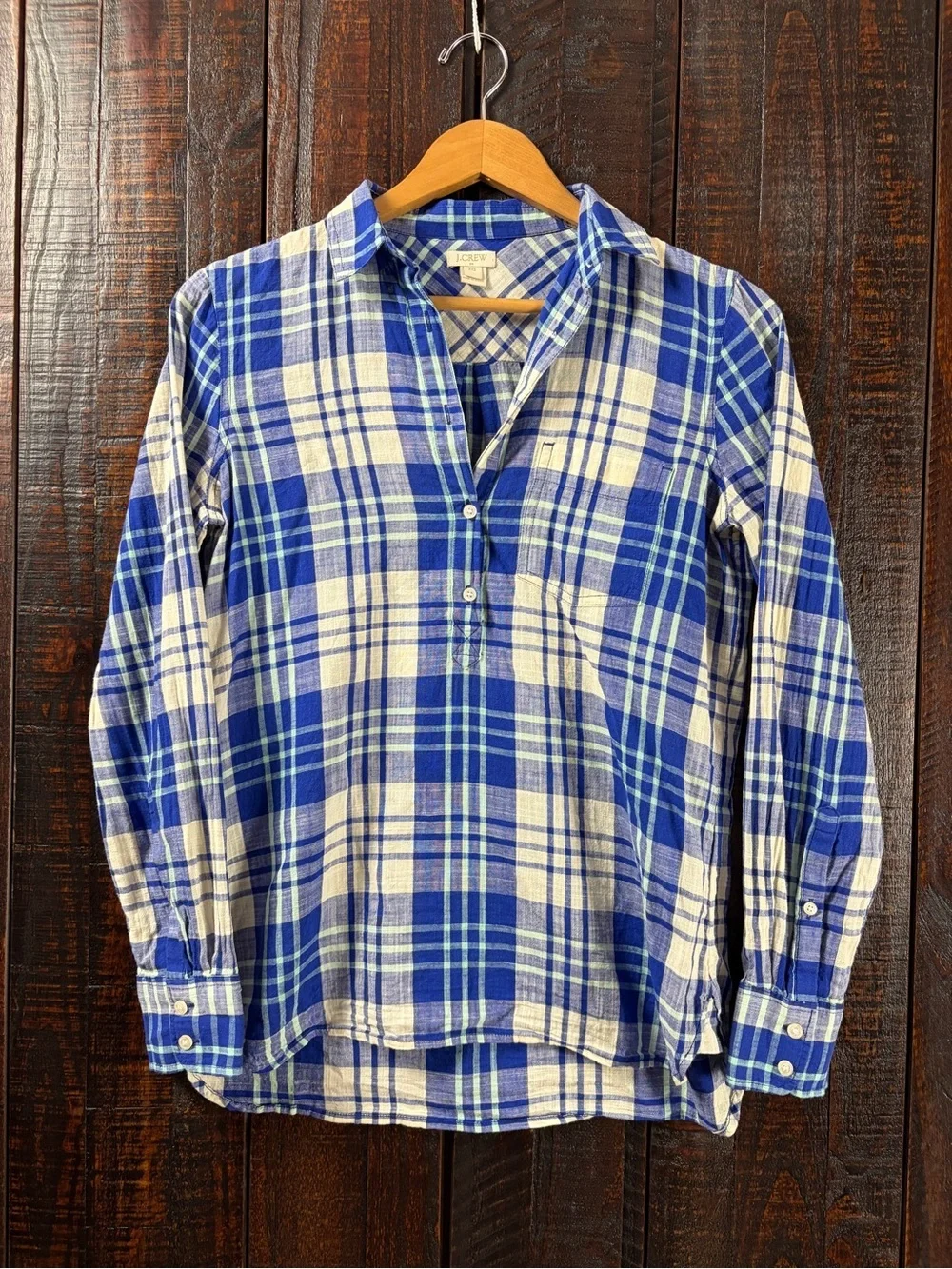 J.Crew Blue Plaid Popover Shirt XXS